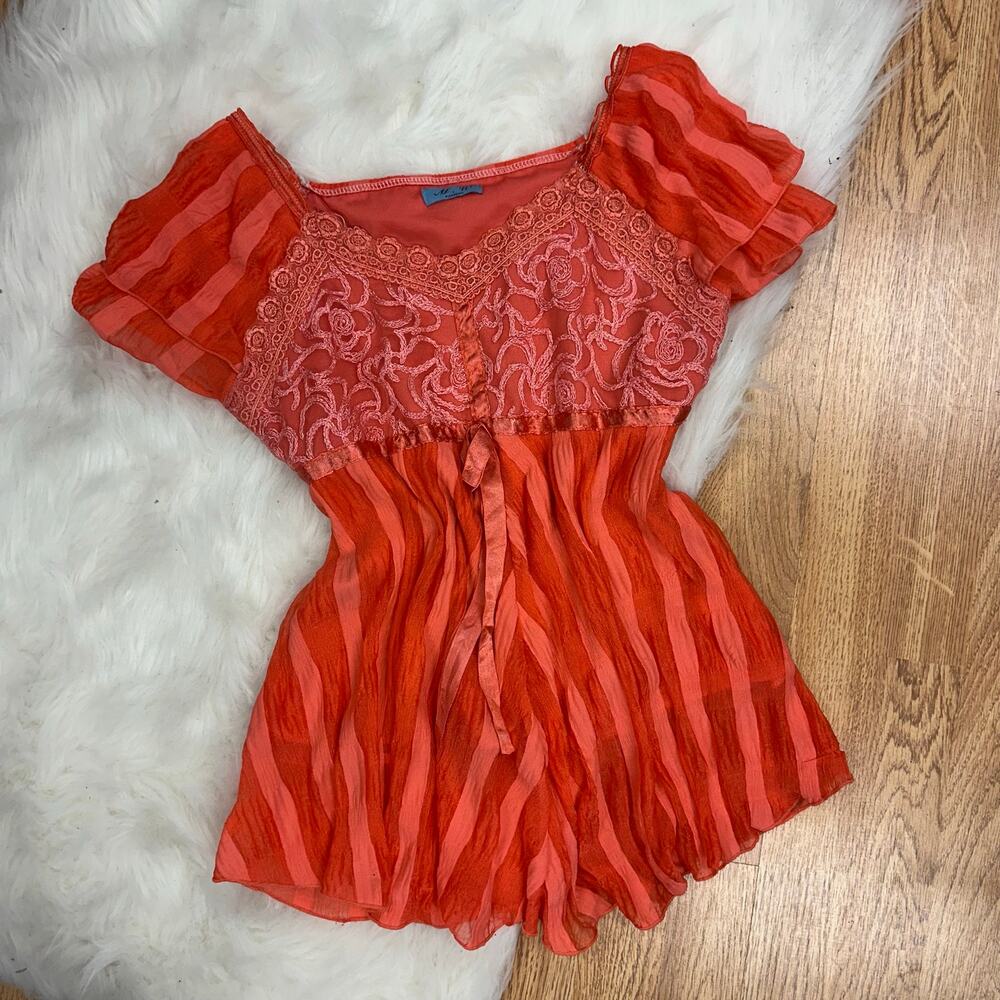 Y2K Romantic Red Lace Babydoll Tunic Top Fairy Grunge